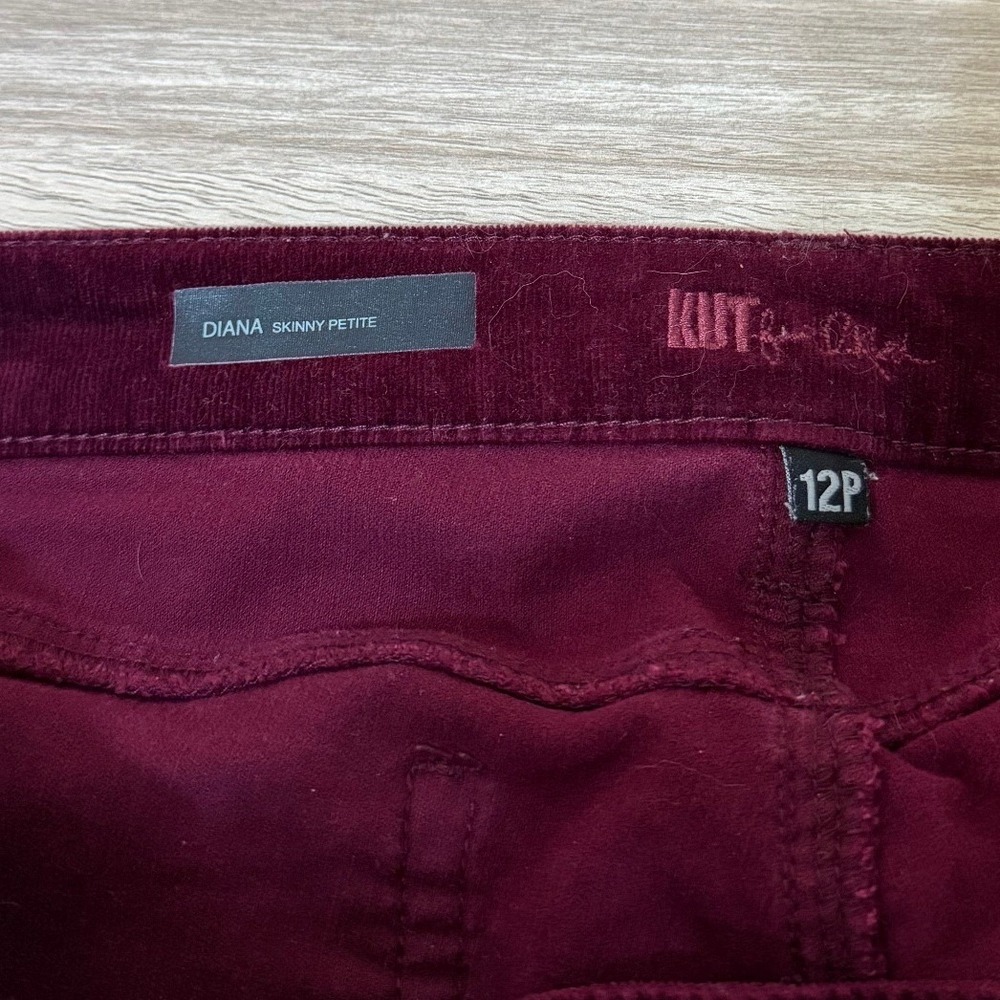 Kut from the Kloth Women Corduroy Pants 12 Petite Burgundy Diana Skinny Classic - Picture 6 of 10